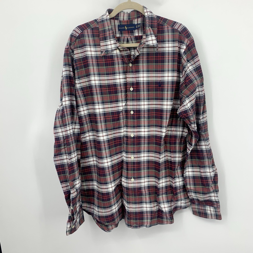 Ralph Lauren Men Size XL Shirt Button Down Top Green Blue Check Plaid Cotton